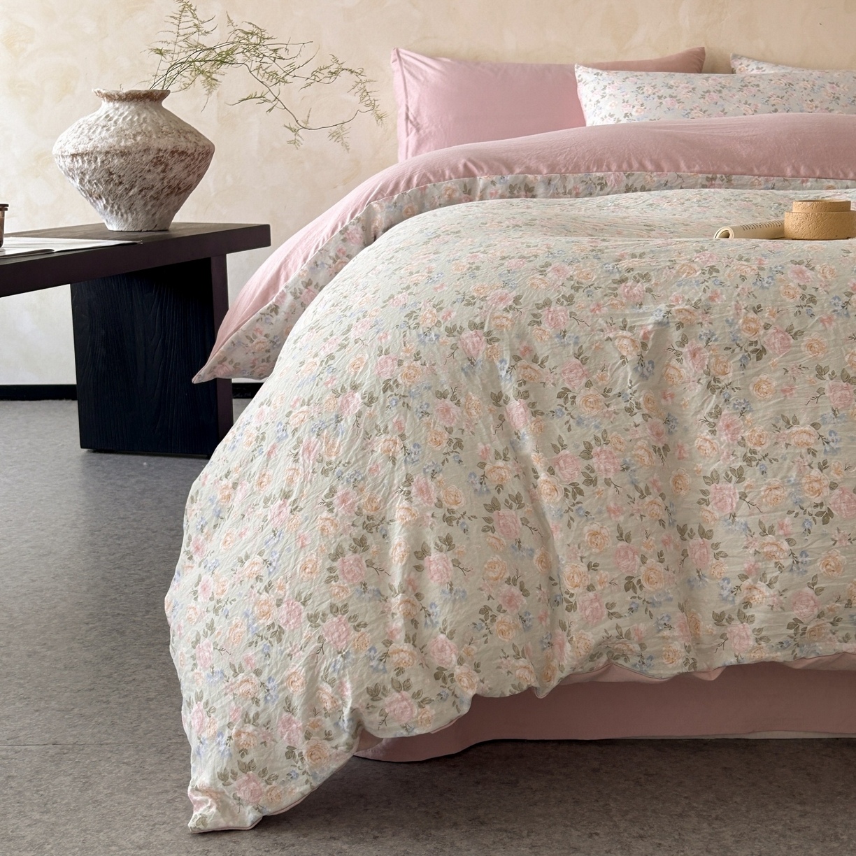 91家纺网 家纺一手货源 找家纺 如约 2025新款A类珍珠棉四件套 花盏绿