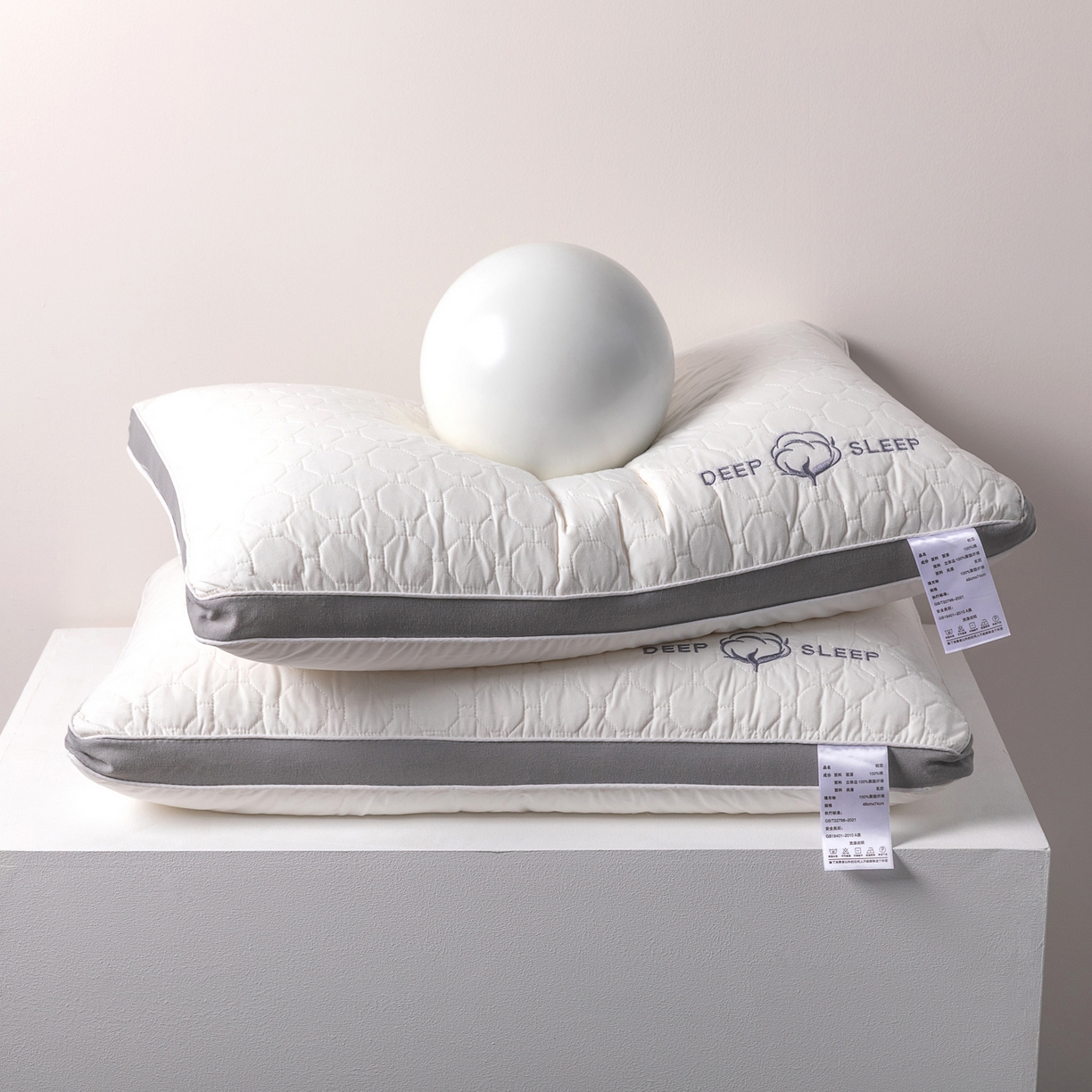 （总）芯奇想 2025新款全棉立体绗绣枕（绣棉）单人枕头枕芯