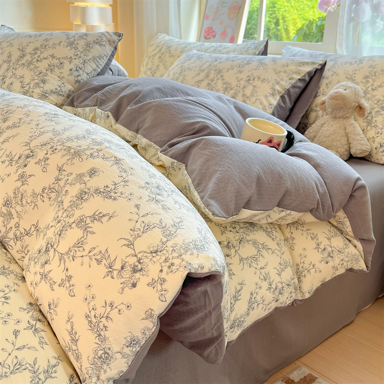 91家纺网 家纺一手货源 找家纺 （总）如约 2025新款木棉双层纱印花四件套