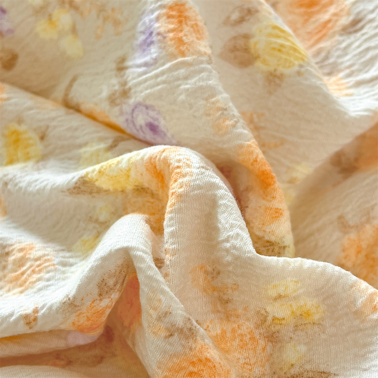 91家纺网 家纺一手货源 找家纺 如约 2025新款木棉双层纱印花四件套 露华浓