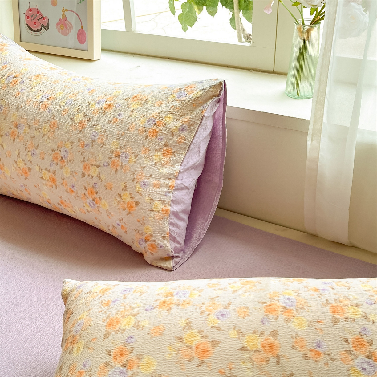 91家纺网 家纺一手货源 找家纺 如约 2025新款木棉双层纱印花四件套 露华浓