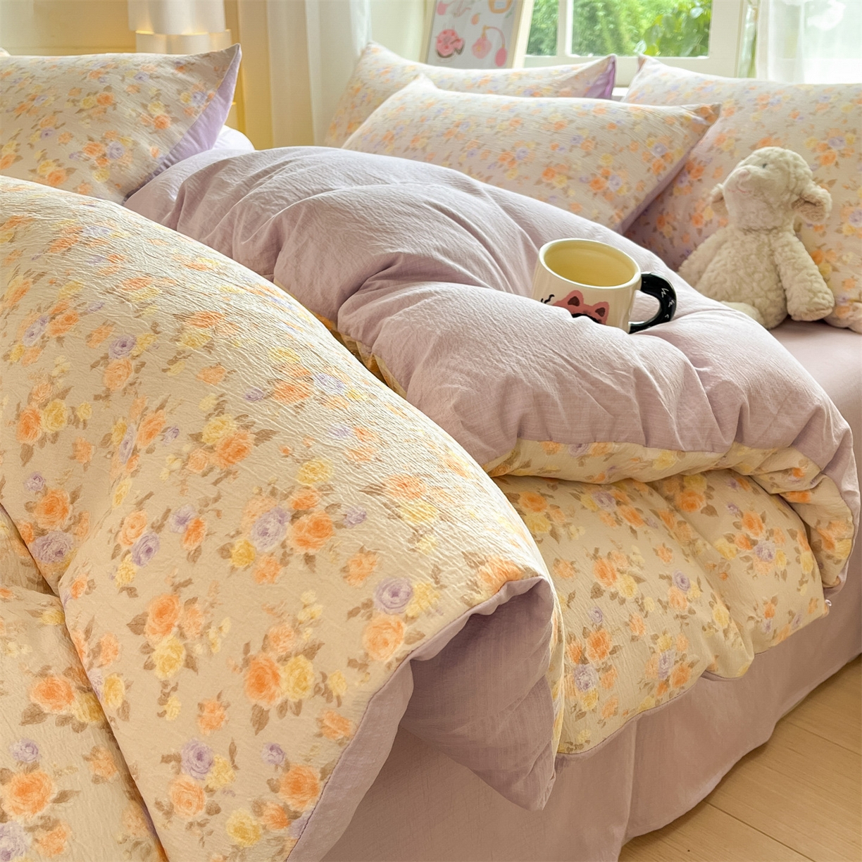 如约 2025新款木棉双层纱印花四件套 露华浓