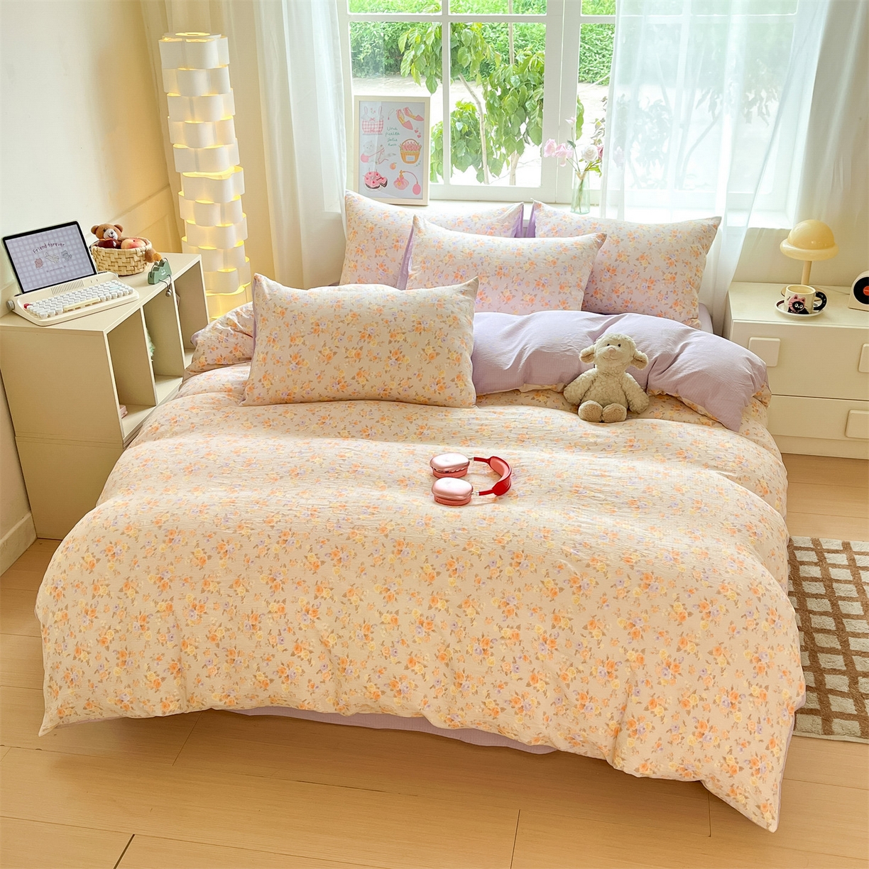 91家纺网 家纺一手货源 找家纺 如约 2025新款木棉双层纱印花四件套 露华浓