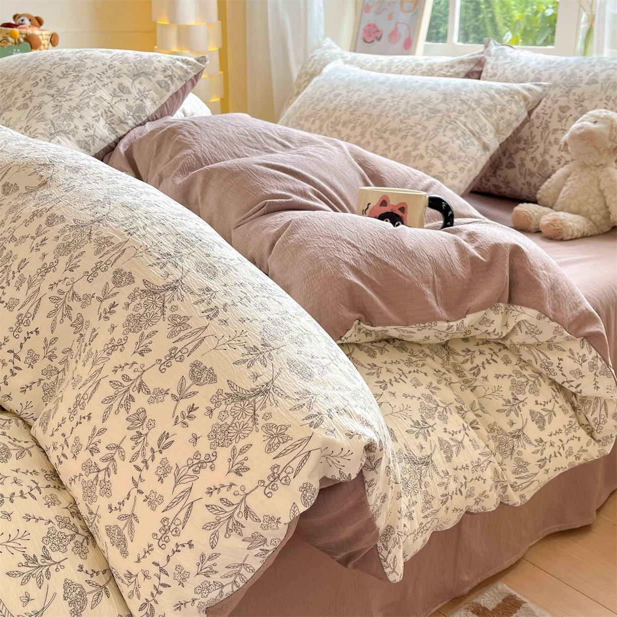 如约 2025新款木棉双层纱印花四件套 草木集黄