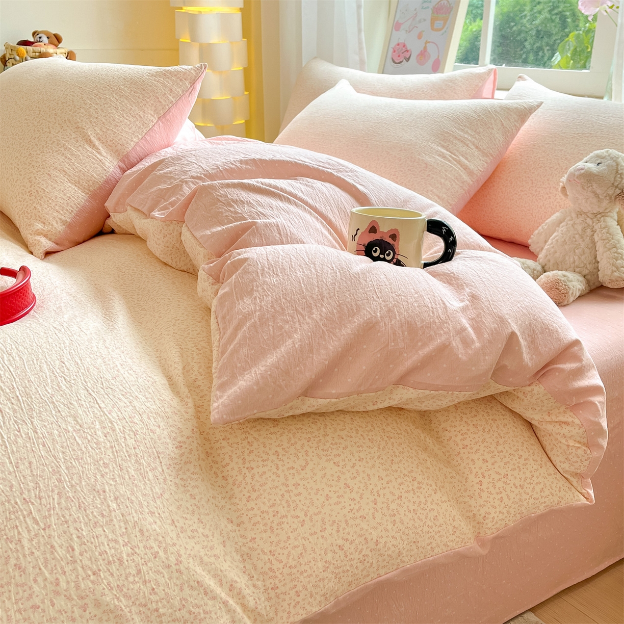 91家纺网 家纺一手货源 找家纺 （总）如约 2025新款木棉双层纱印花四件套