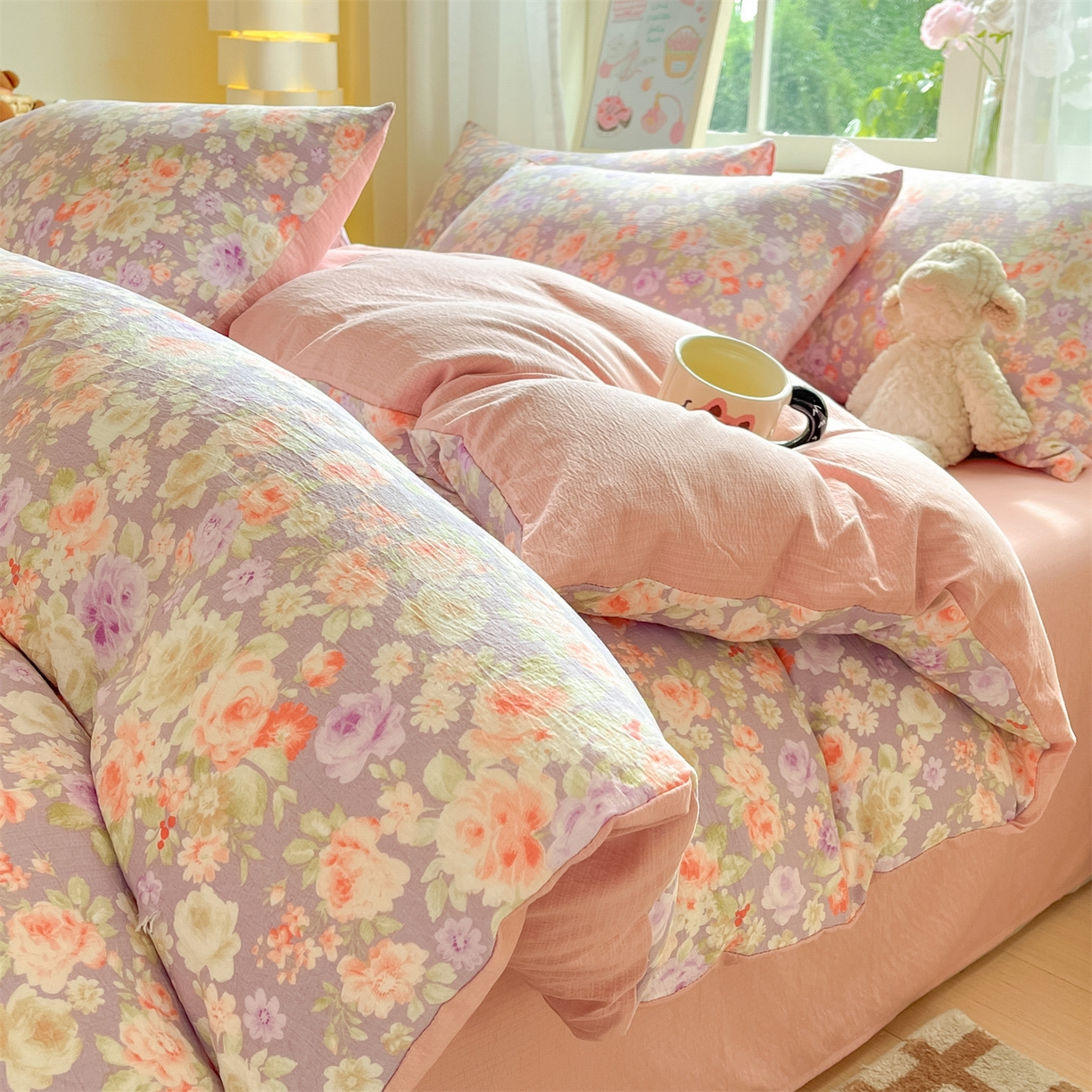 91家纺网 家纺一手货源 找家纺 （总）如约 2025新款木棉双层纱印花四件套