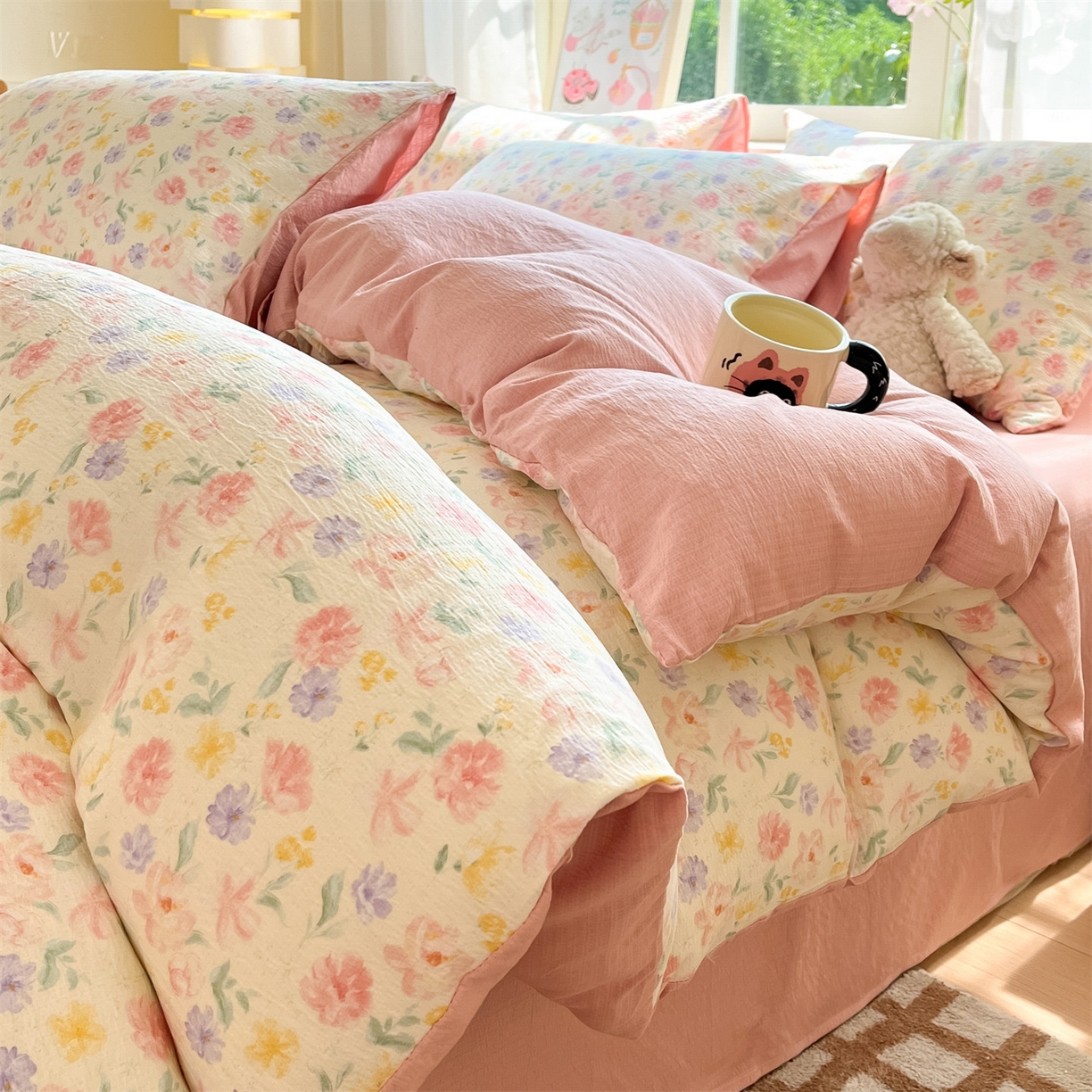 91家纺网 家纺一手货源 找家纺 （总）如约 2025新款木棉双层纱印花四件套