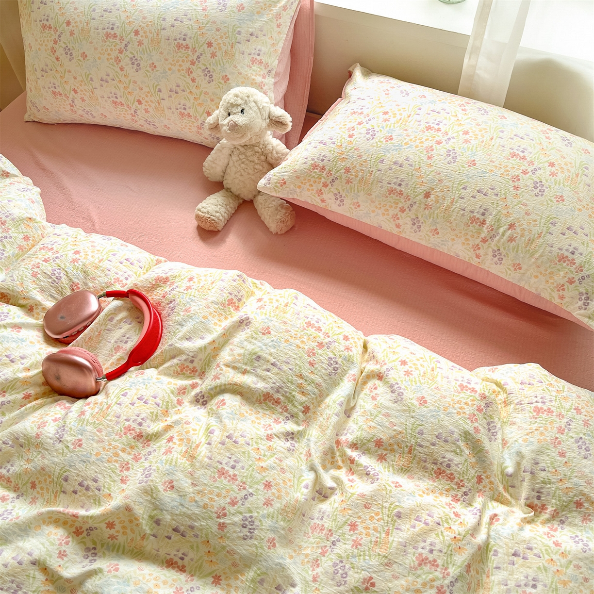 91家纺网 家纺一手货源 找家纺 如约 2025新款木棉双层纱印花四件套 邂逅