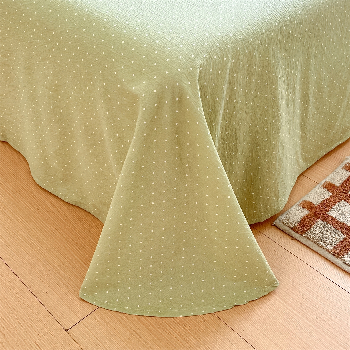 91家纺网 家纺一手货源 找家纺 如约 2025新款木棉双层纱印花四件套 小花抹茶绿