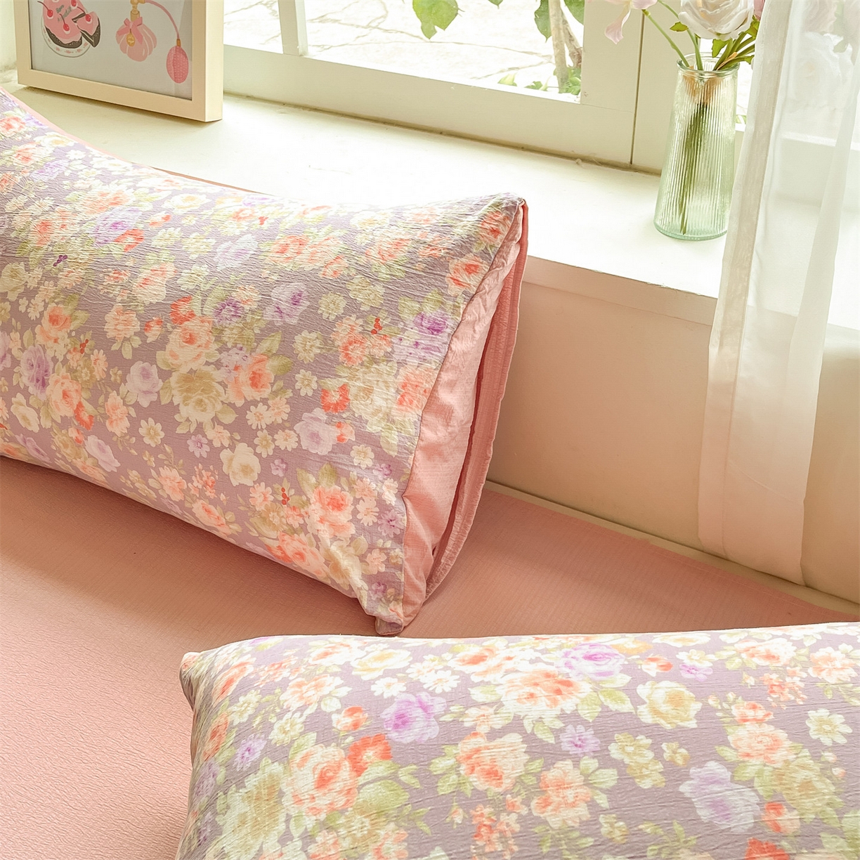 91家纺网 家纺一手货源 找家纺 如约 2025新款木棉双层纱印花四件套 朝颜