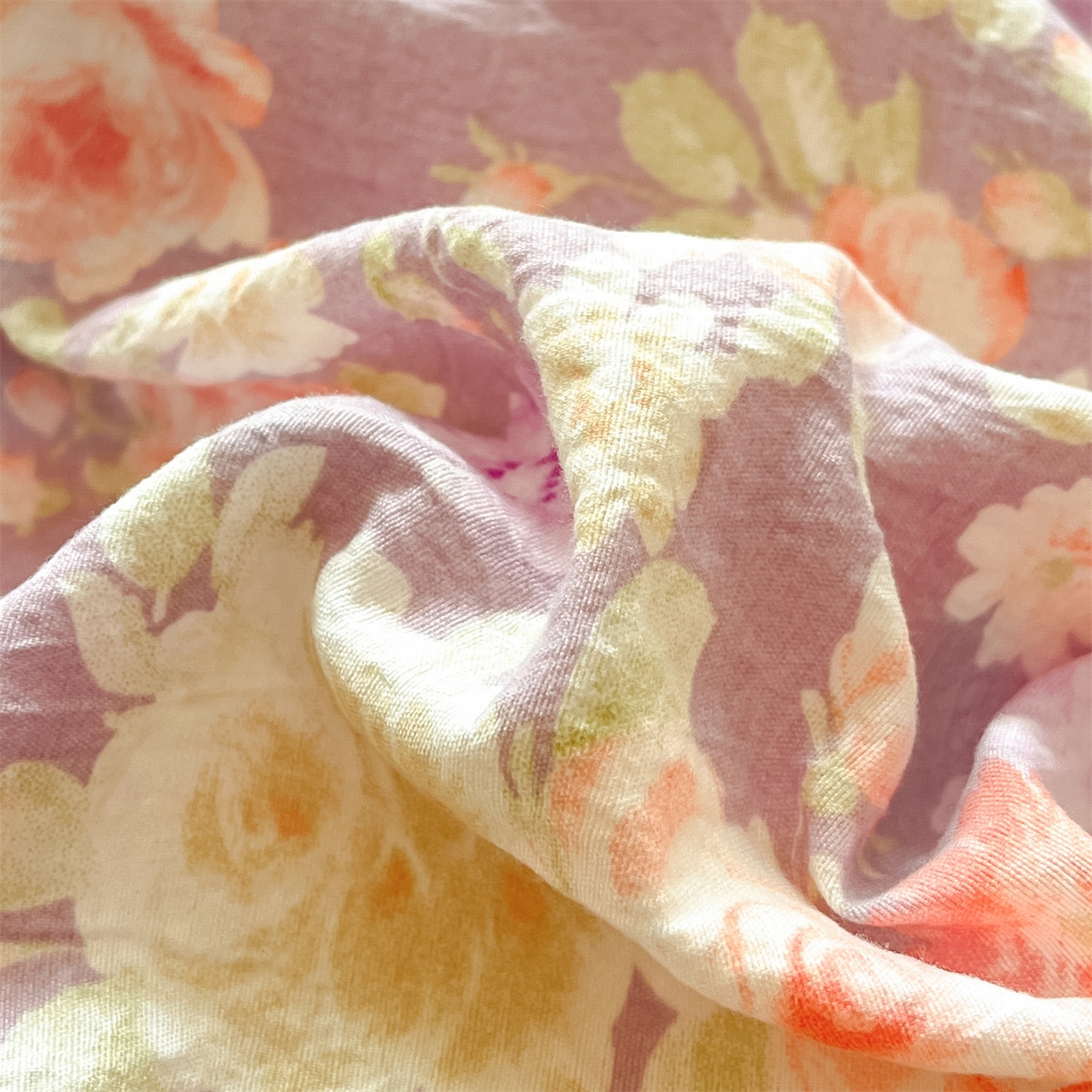 91家纺网 家纺一手货源 找家纺 如约 2025新款木棉双层纱印花四件套 朝颜