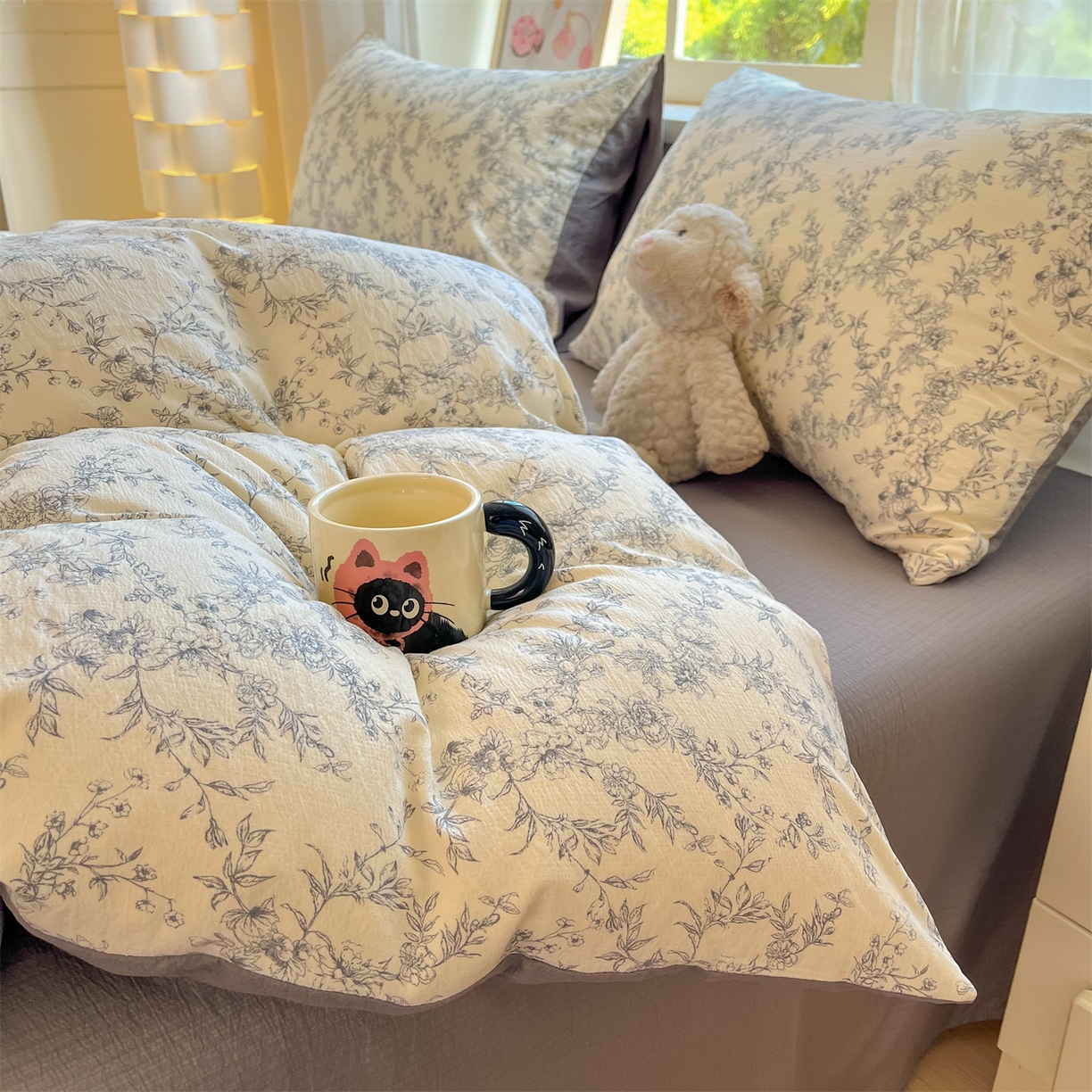 91家纺网 家纺一手货源 找家纺 如约 2025新款木棉双层纱印花四件套 写意兰