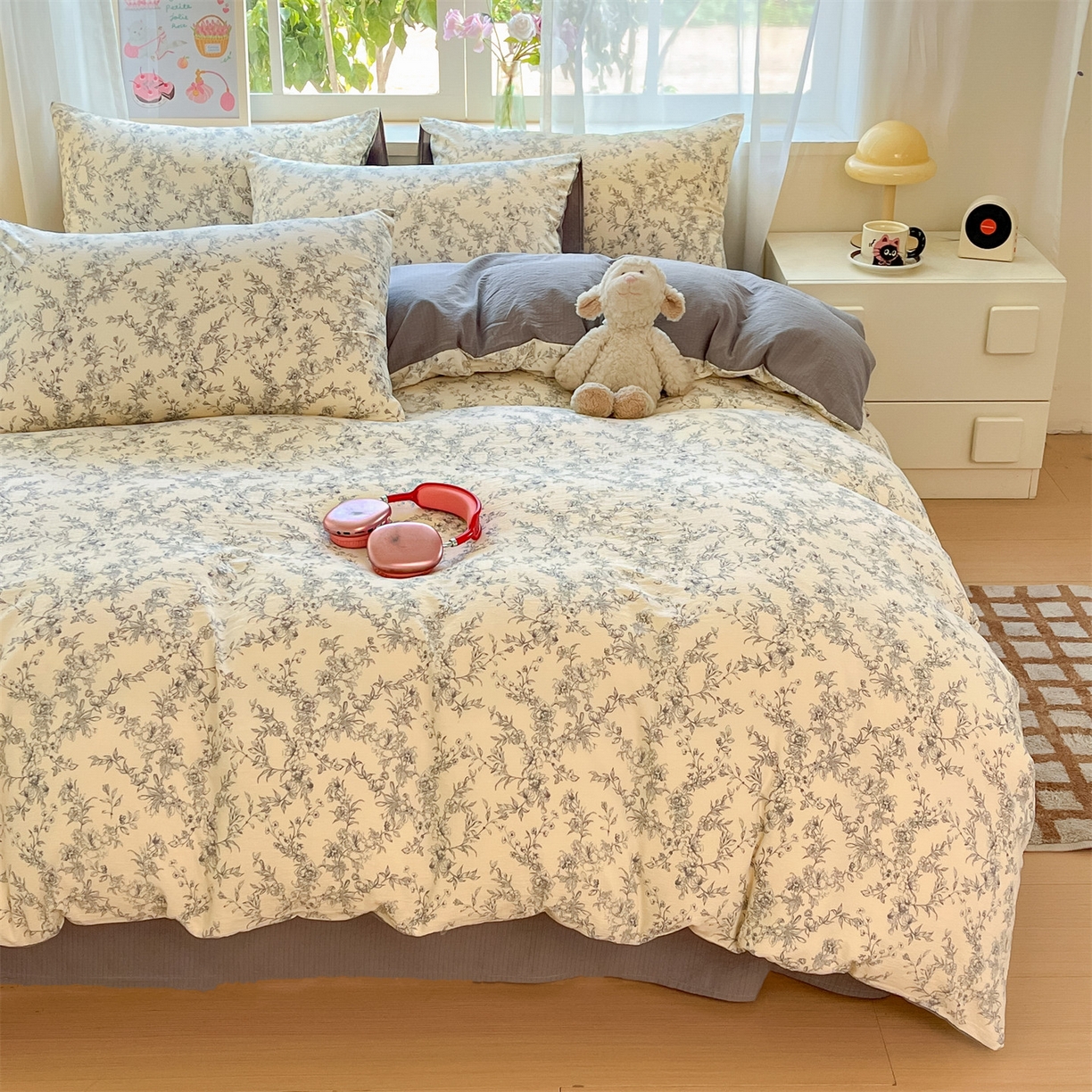 91家纺网 家纺一手货源 找家纺 如约 2025新款木棉双层纱印花四件套 写意兰