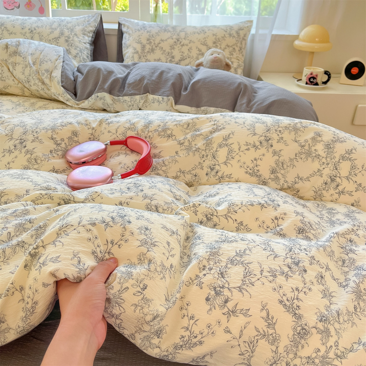 91家纺网 家纺一手货源 找家纺 如约 2025新款木棉双层纱印花四件套 写意兰