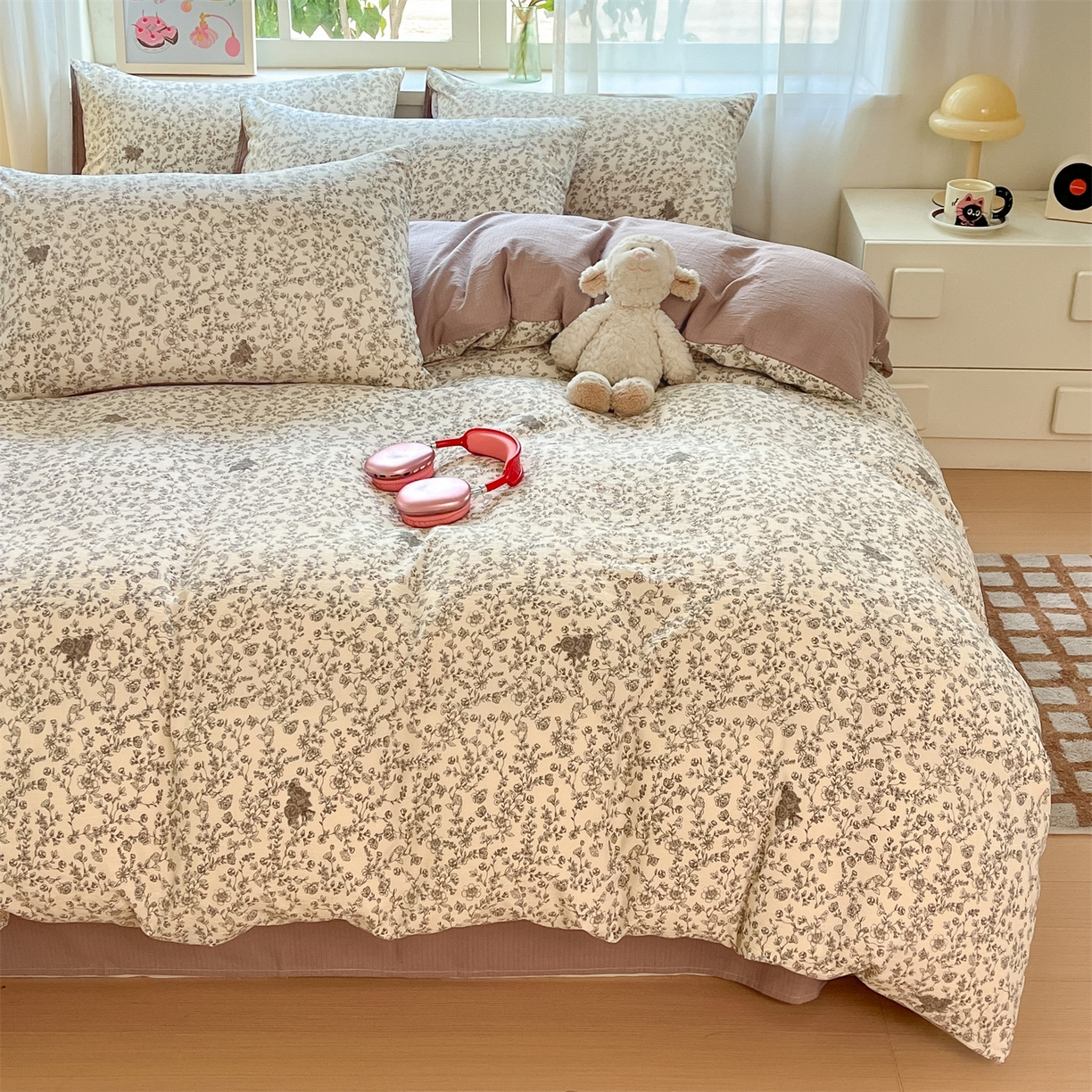 91家纺网 家纺一手货源 找家纺 如约 2025新款木棉双层纱印花四件套 旧日告白