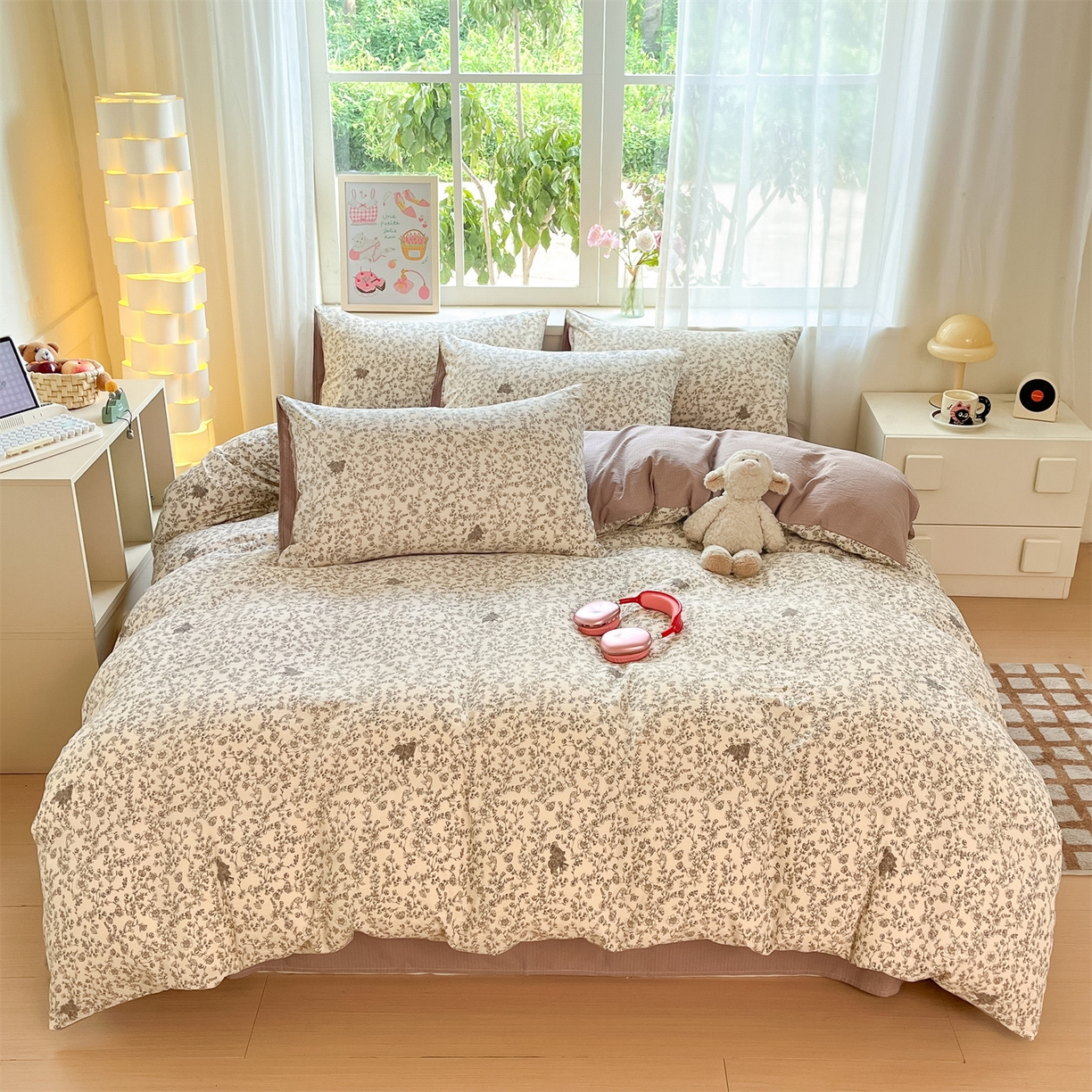 91家纺网 家纺一手货源 找家纺 如约 2025新款木棉双层纱印花四件套 旧日告白