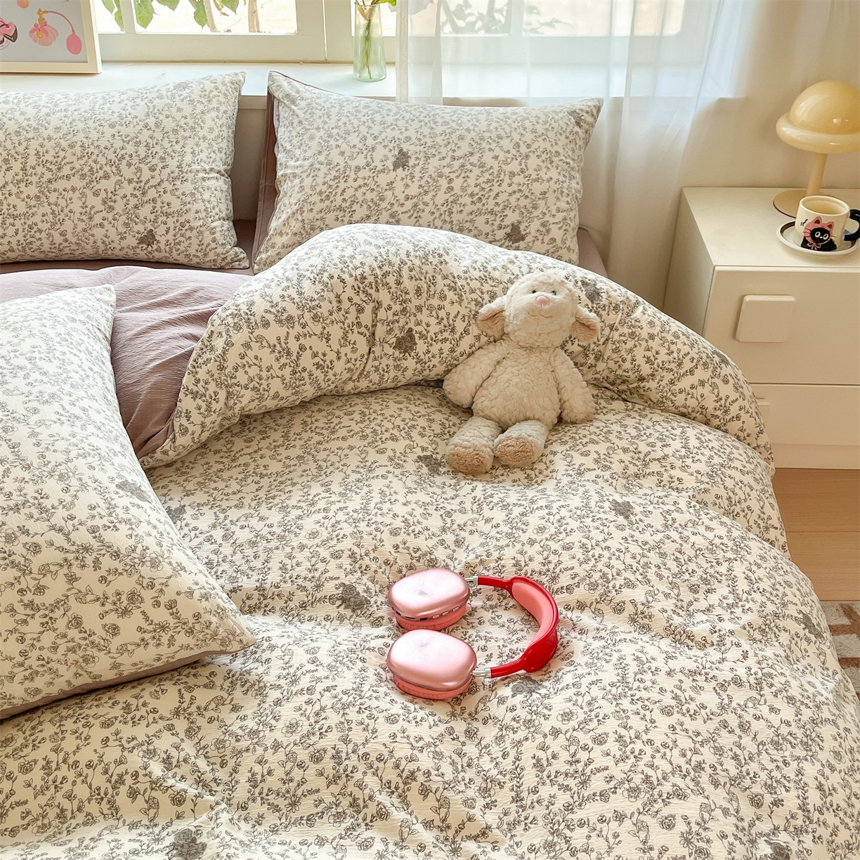 91家纺网 家纺一手货源 找家纺 如约 2025新款木棉双层纱印花四件套 旧日告白