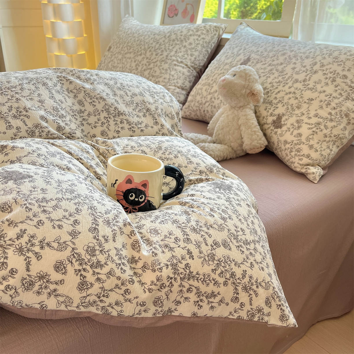 91家纺网 家纺一手货源 找家纺 如约 2025新款木棉双层纱印花四件套 旧日告白