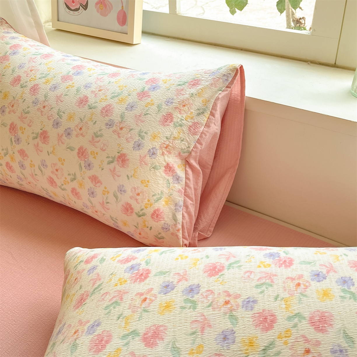 91家纺网 家纺一手货源 找家纺 如约 2025新款木棉双层纱印花四件套 春日来信