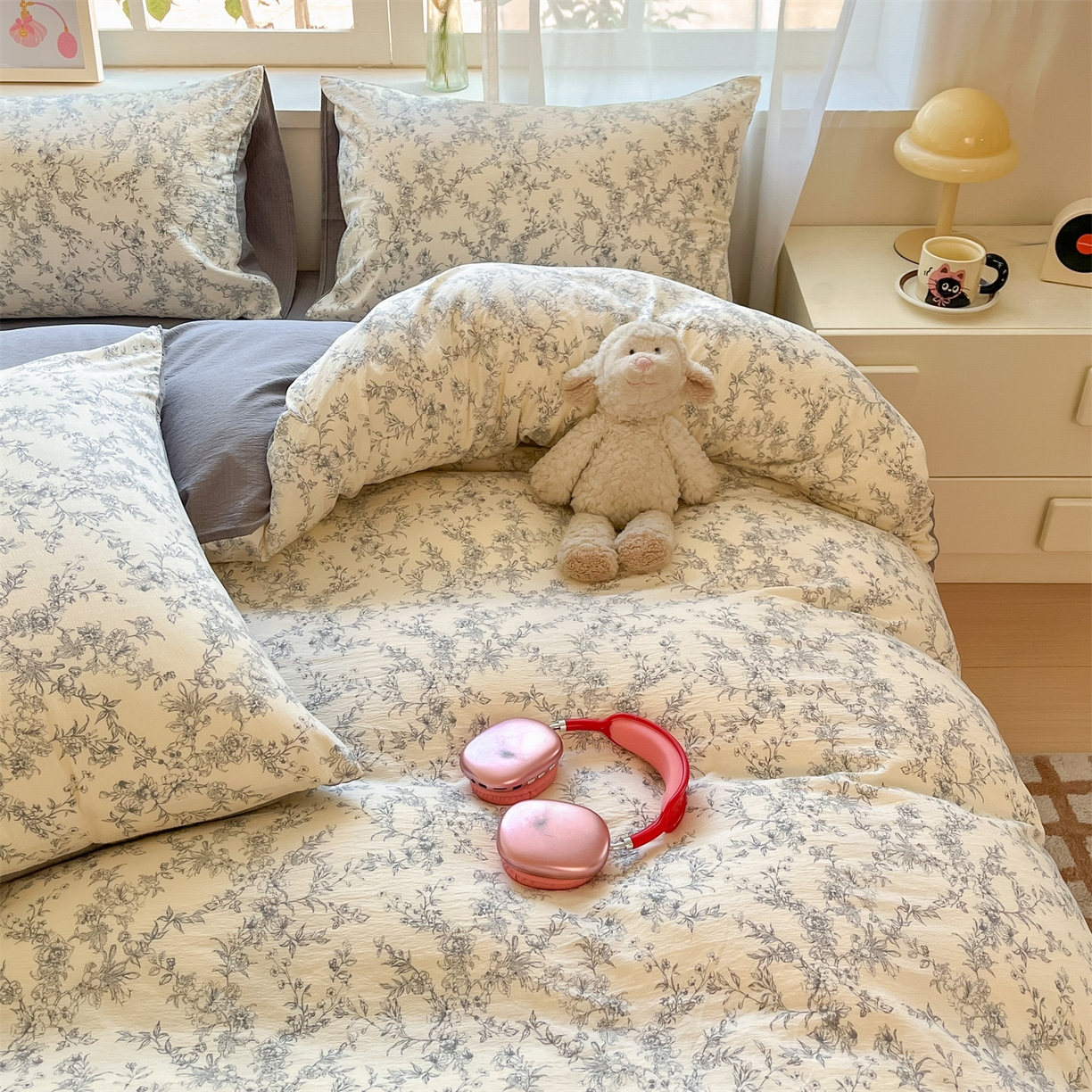 91家纺网 家纺一手货源 找家纺 如约 2025新款木棉双层纱印花四件套 写意兰