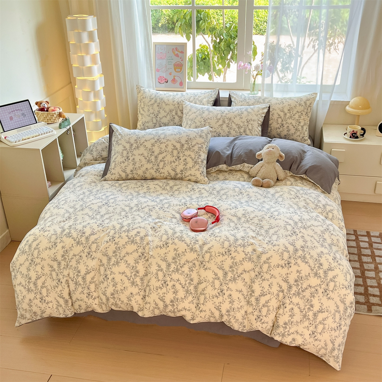 91家纺网 家纺一手货源 找家纺 如约 2025新款木棉双层纱印花四件套 写意兰