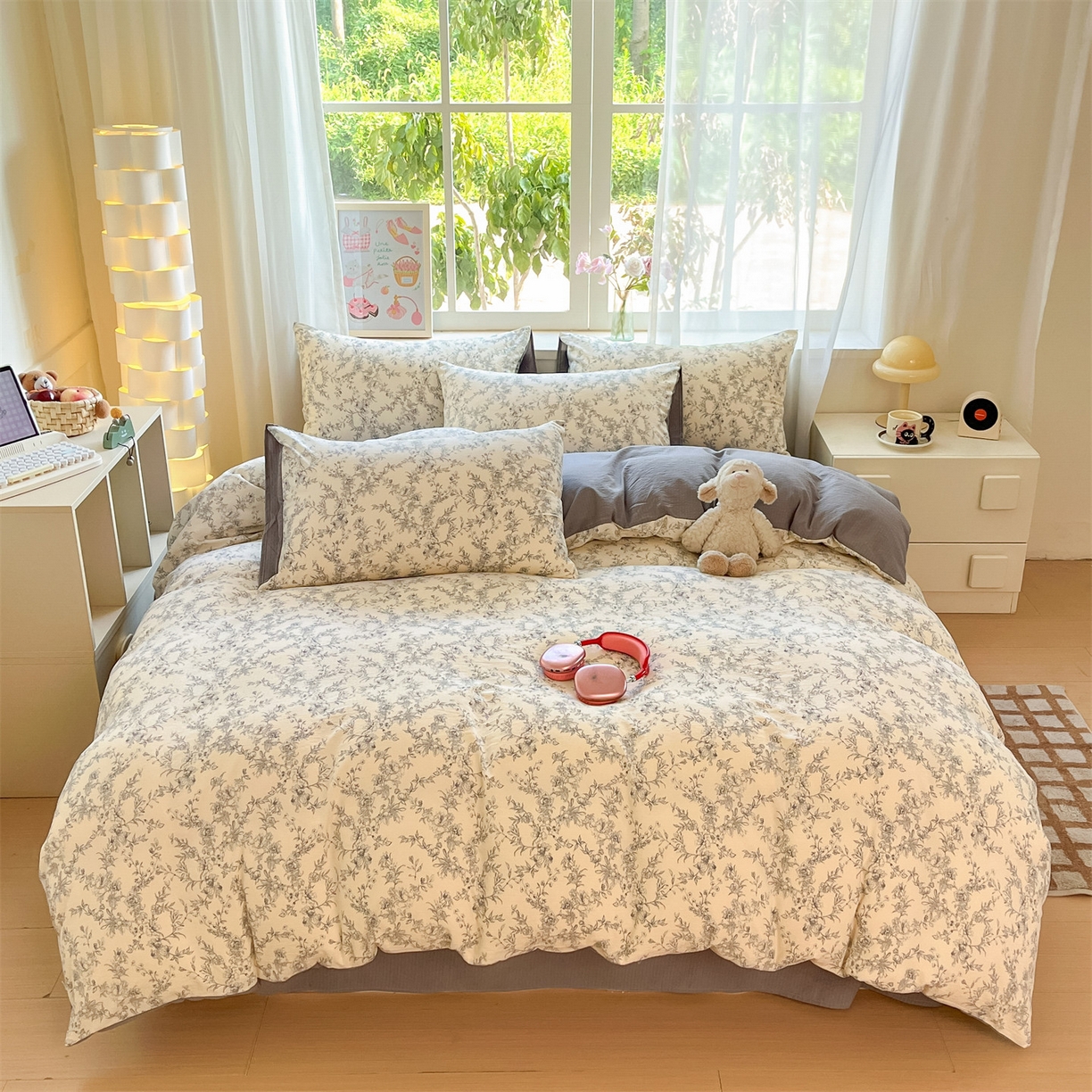 91家纺网 家纺一手货源 找家纺 如约 2025新款木棉双层纱印花四件套 写意兰