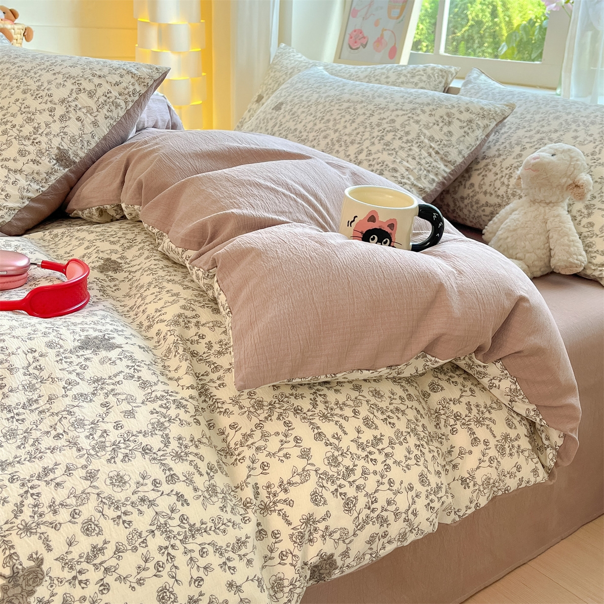 91家纺网 家纺一手货源 找家纺 如约 2025新款木棉双层纱印花四件套 旧日告白