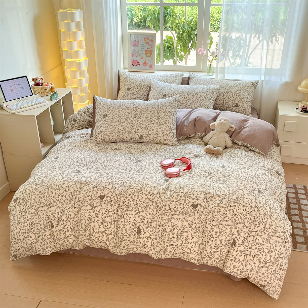 91家纺网 家纺一手货源 找家纺 如约 2025新款木棉双层纱印花四件套 旧日告白