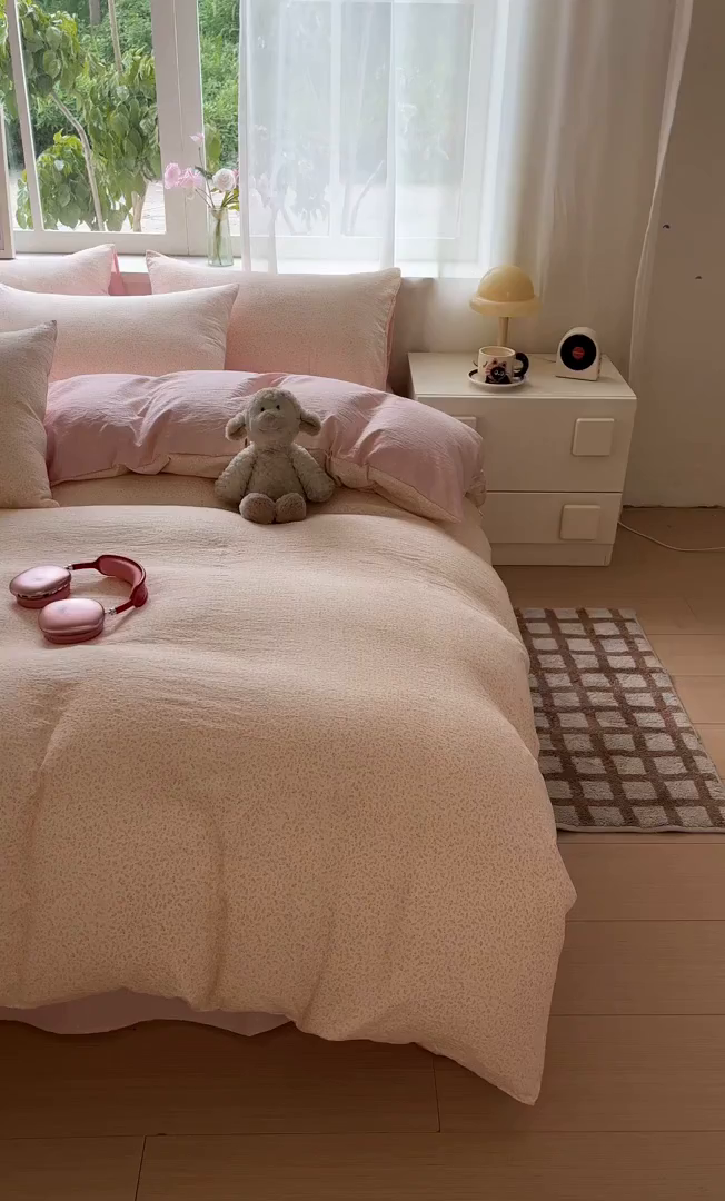 91家纺网 家纺一手货源 找家纺 （总）如约 2025新款木棉双层纱印花四件套