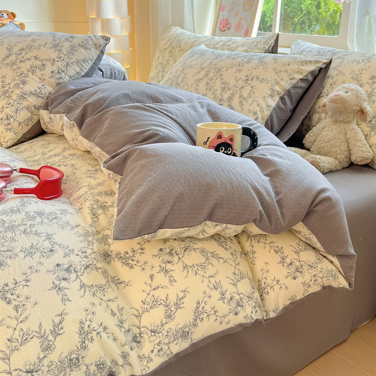 91家纺网 家纺一手货源 找家纺 如约 2025新款木棉双层纱印花四件套 写意兰