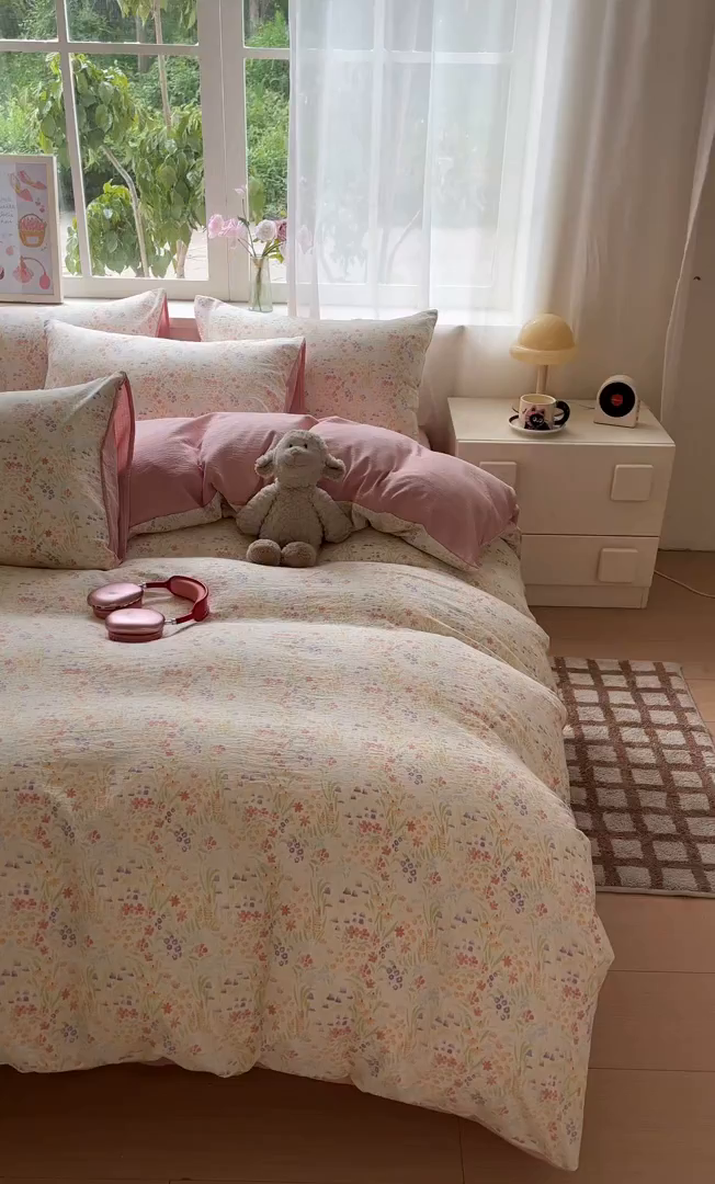 91家纺网 家纺一手货源 找家纺 如约 2025新款木棉双层纱印花四件套 邂逅