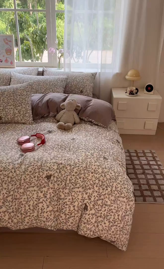 91家纺网 家纺一手货源 找家纺 如约 2025新款木棉双层纱印花四件套 旧日告白