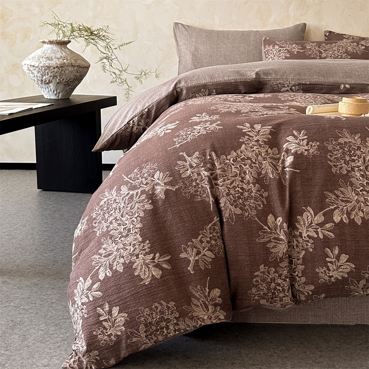 91家纺网 家纺一手货源 找家纺 如约 2025新款A类亲肤水洗原麻印花四件套 锦瑟