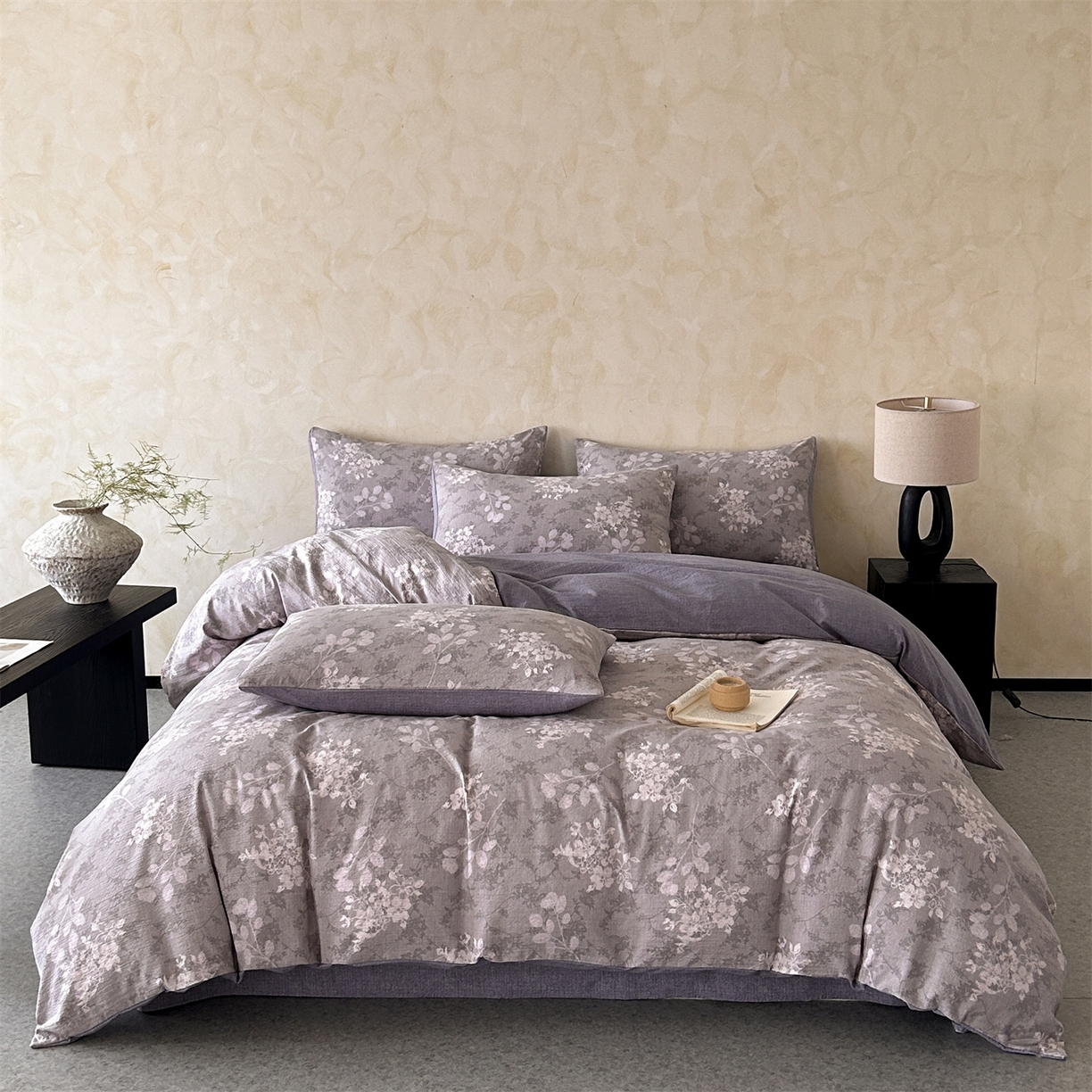 如约 2025新款A类亲肤水洗原麻印花四件套 可颂灰