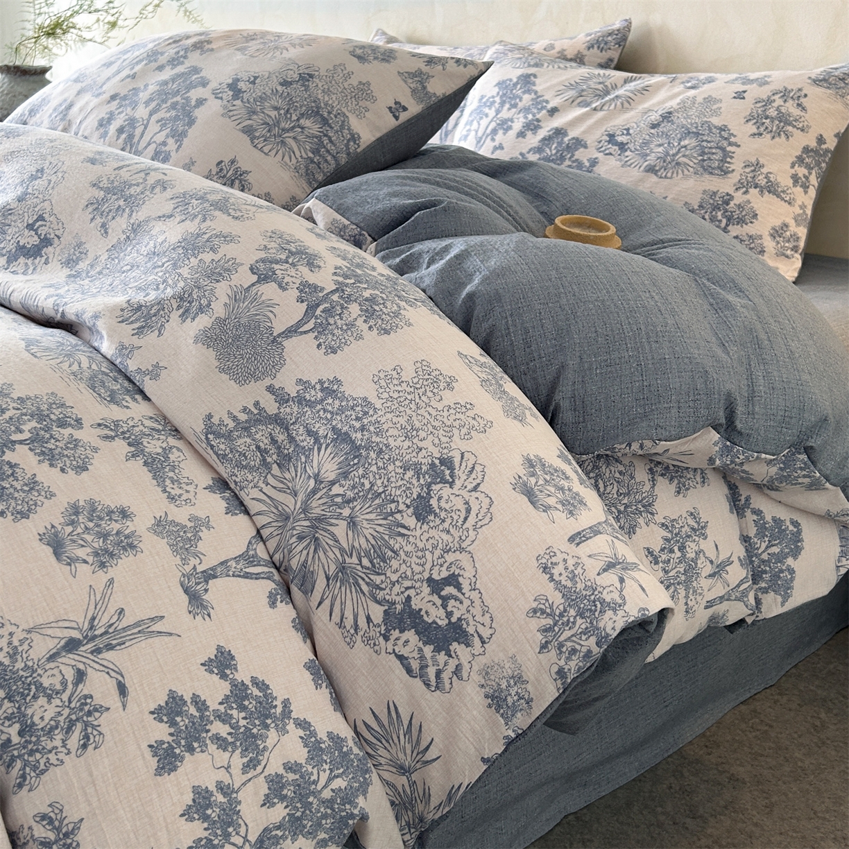 91家纺网 家纺一手货源 找家纺 如约 2025新款A类亲肤水洗原麻印花四件套 迪奥兰