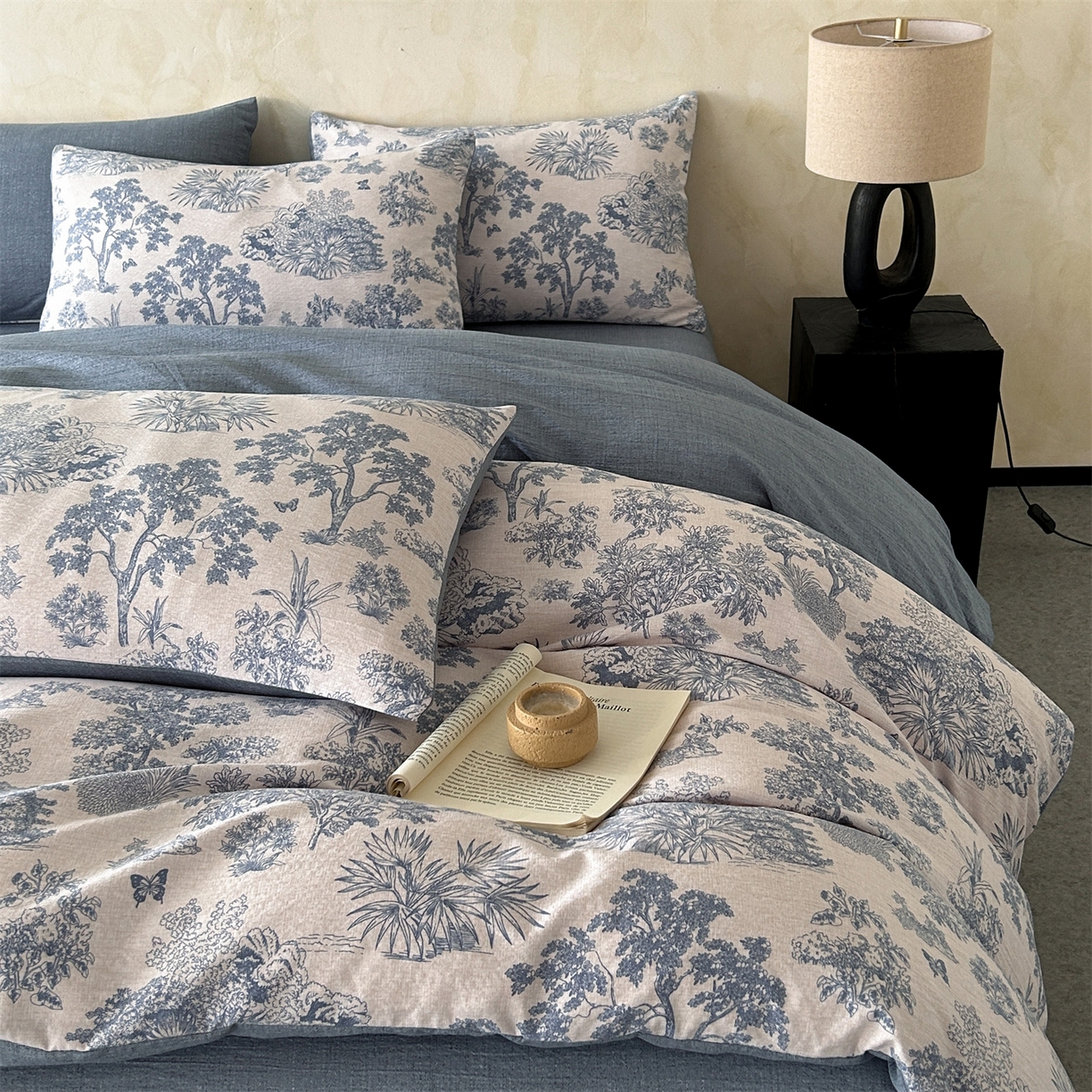 91家纺网 家纺一手货源 找家纺 如约 2025新款A类亲肤水洗原麻印花四件套 迪奥兰