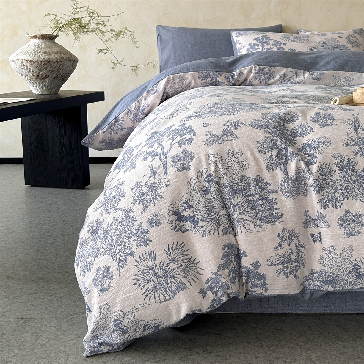 91家纺网 家纺一手货源 找家纺 如约 2025新款A类亲肤水洗原麻印花四件套 迪奥兰