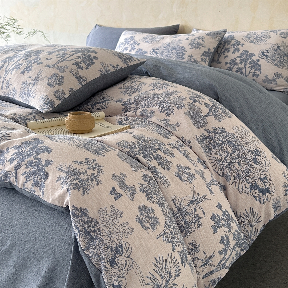 91家纺网 家纺一手货源 找家纺 如约 2025新款A类亲肤水洗原麻印花四件套 迪奥兰