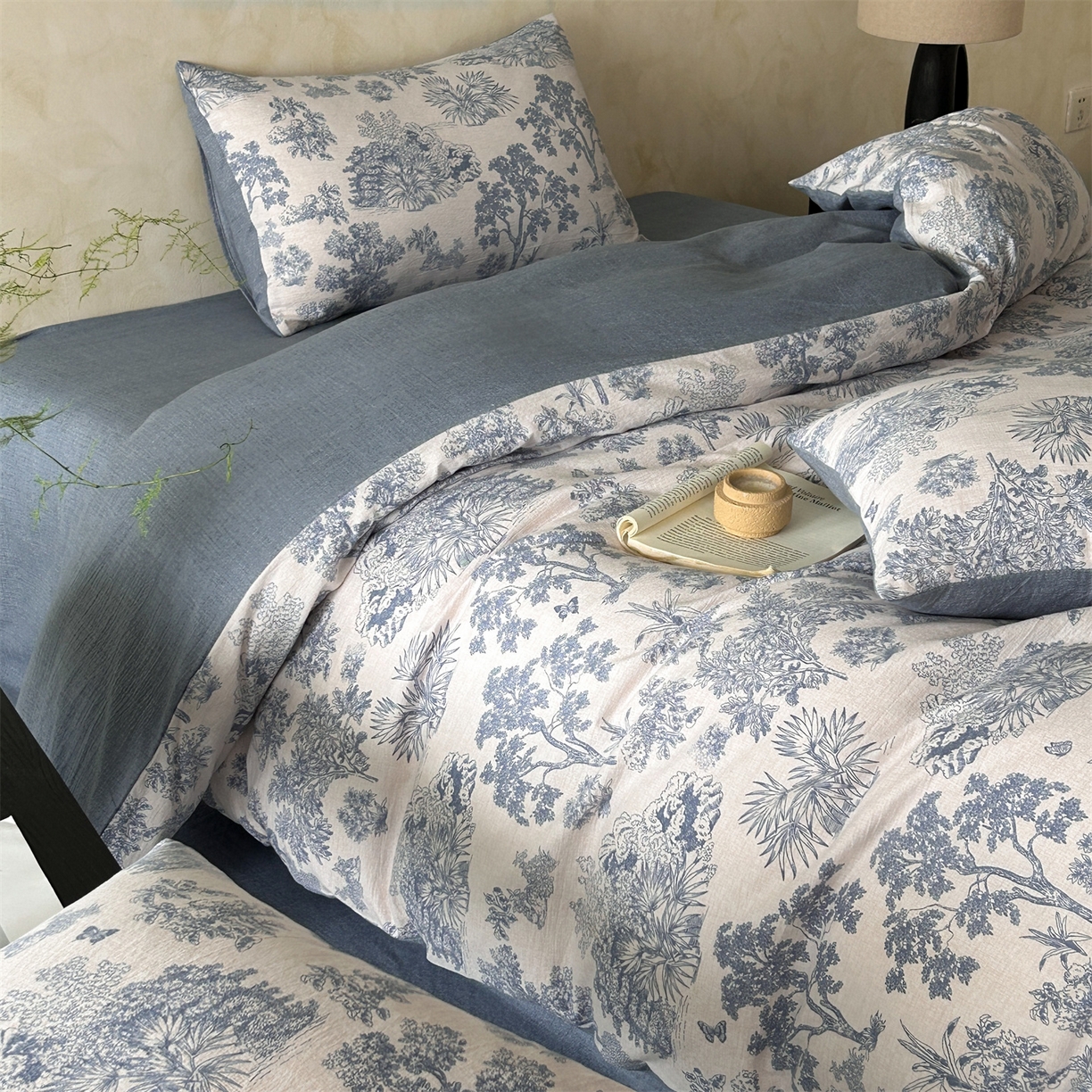 91家纺网 家纺一手货源 找家纺 如约 2025新款A类亲肤水洗原麻印花四件套 迪奥兰