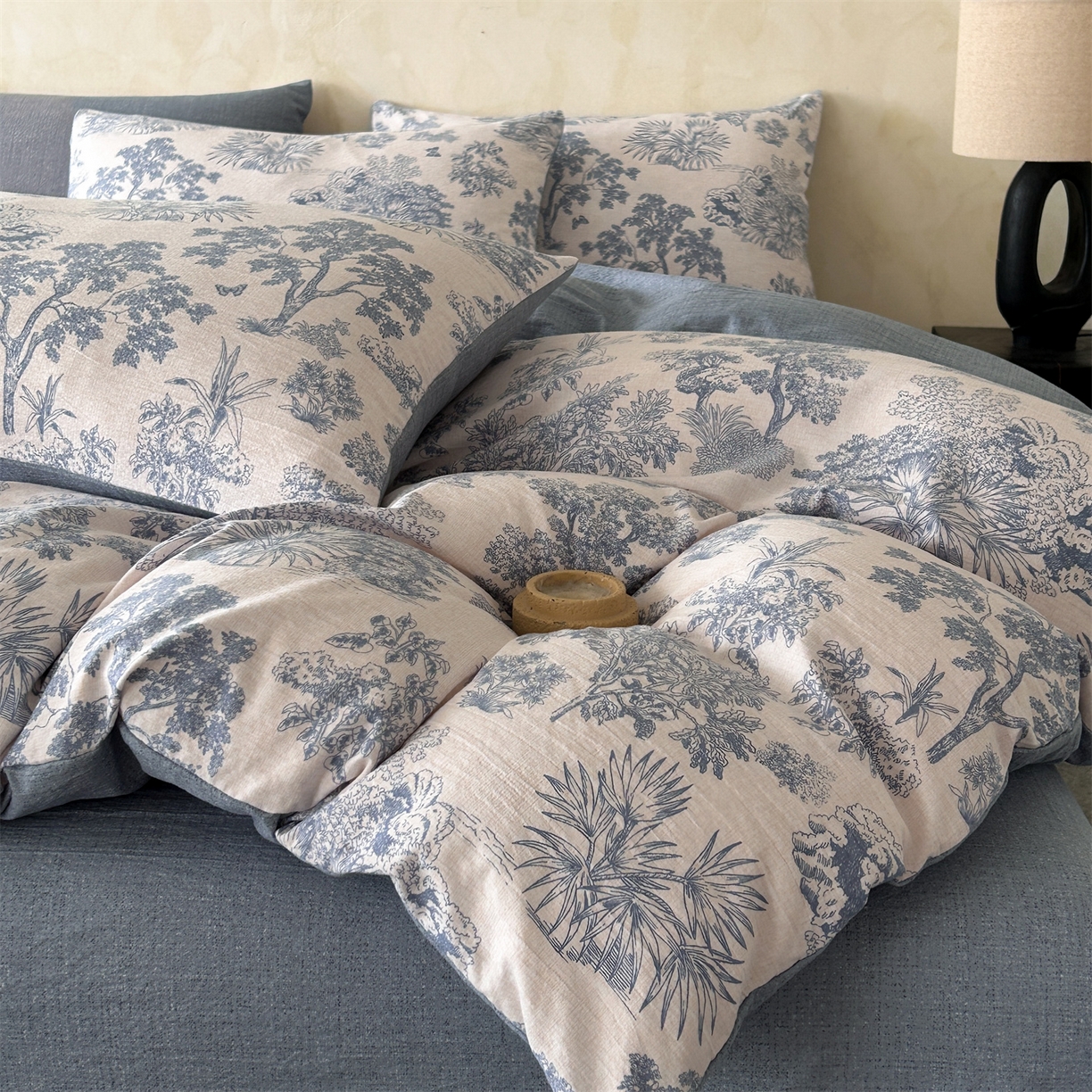 91家纺网 家纺一手货源 找家纺 如约 2025新款A类亲肤水洗原麻印花四件套 迪奥兰