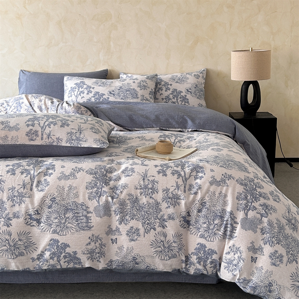 91家纺网 家纺一手货源 找家纺 如约 2025新款A类亲肤水洗原麻印花四件套 迪奥兰