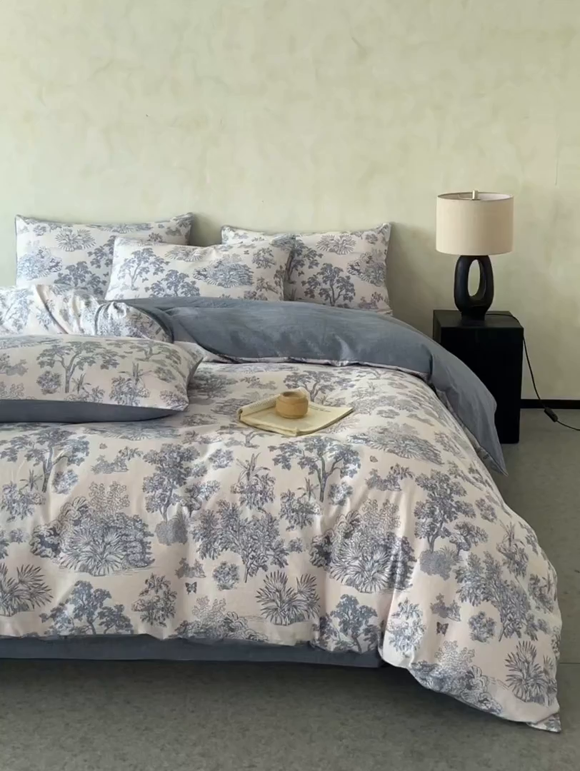 91家纺网 家纺一手货源 找家纺 如约 2025新款A类亲肤水洗原麻印花四件套 迪奥兰