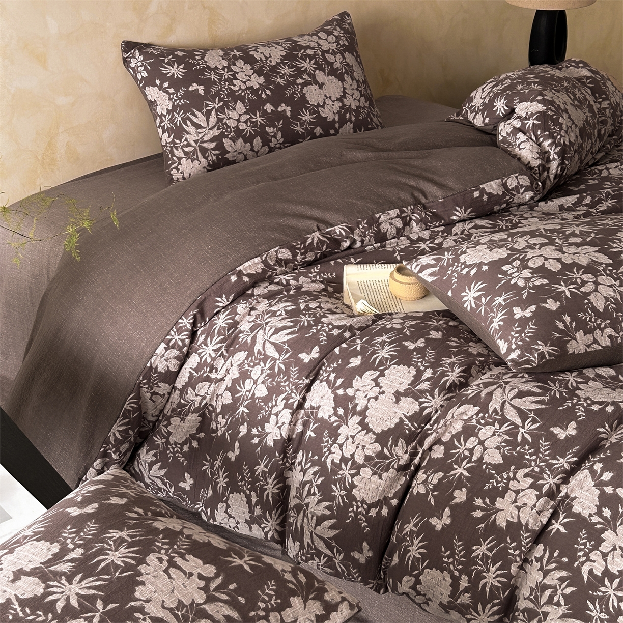 91家纺网 家纺一手货源 找家纺 如约 2025新款A类亲肤水洗原麻印花四件套 枫林晚