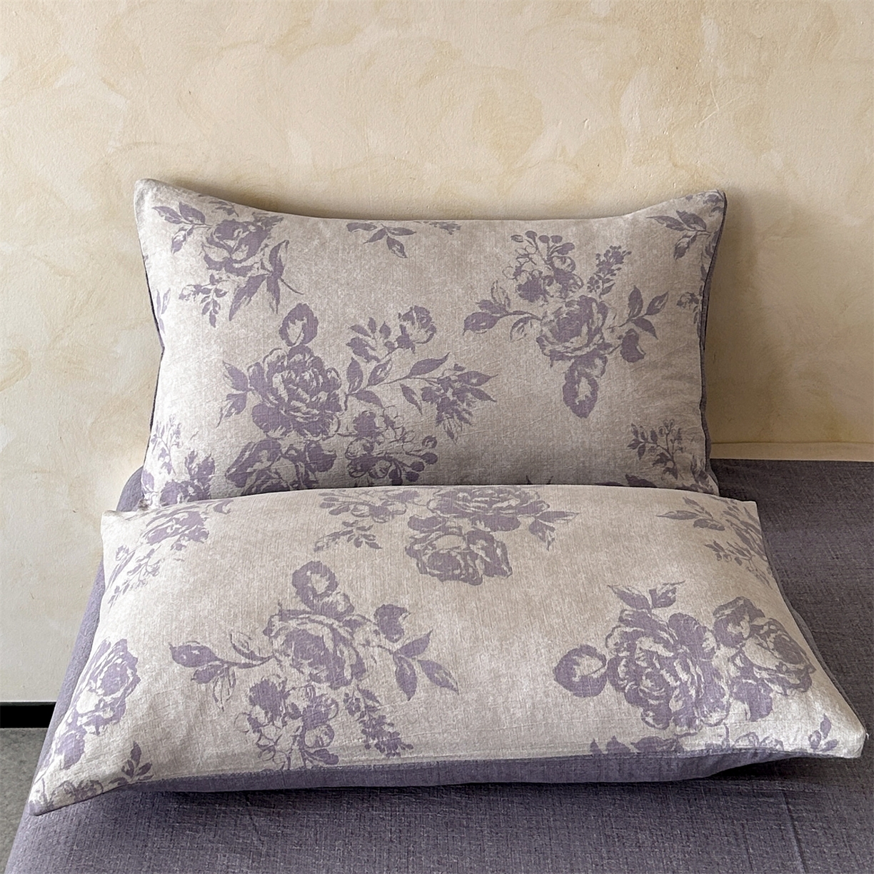 91家纺网 家纺一手货源 找家纺 如约 2025新款A类亲肤水洗原麻印花四件套 风木槿紫