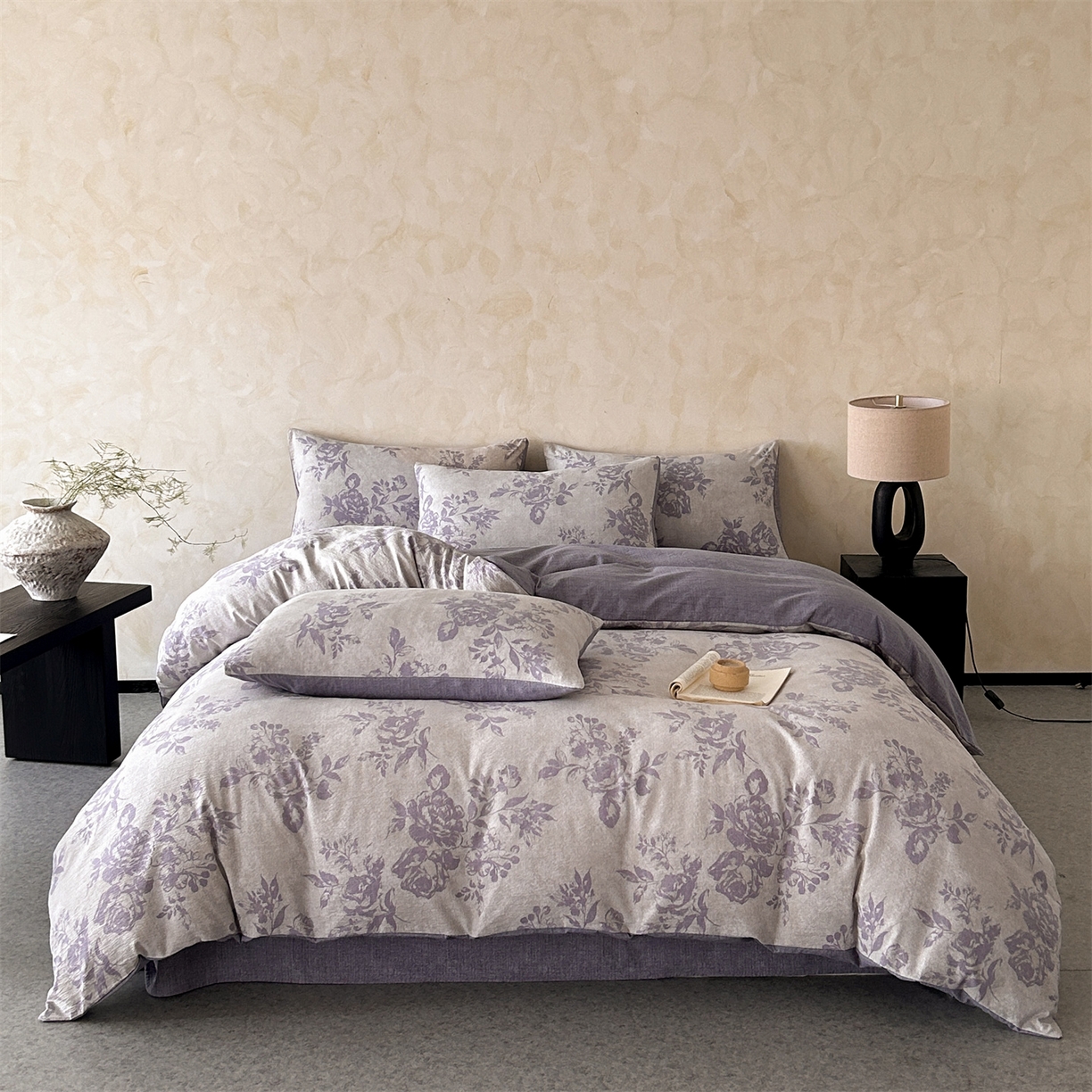 如约 2025新款A类亲肤水洗原麻印花四件套 风木槿紫