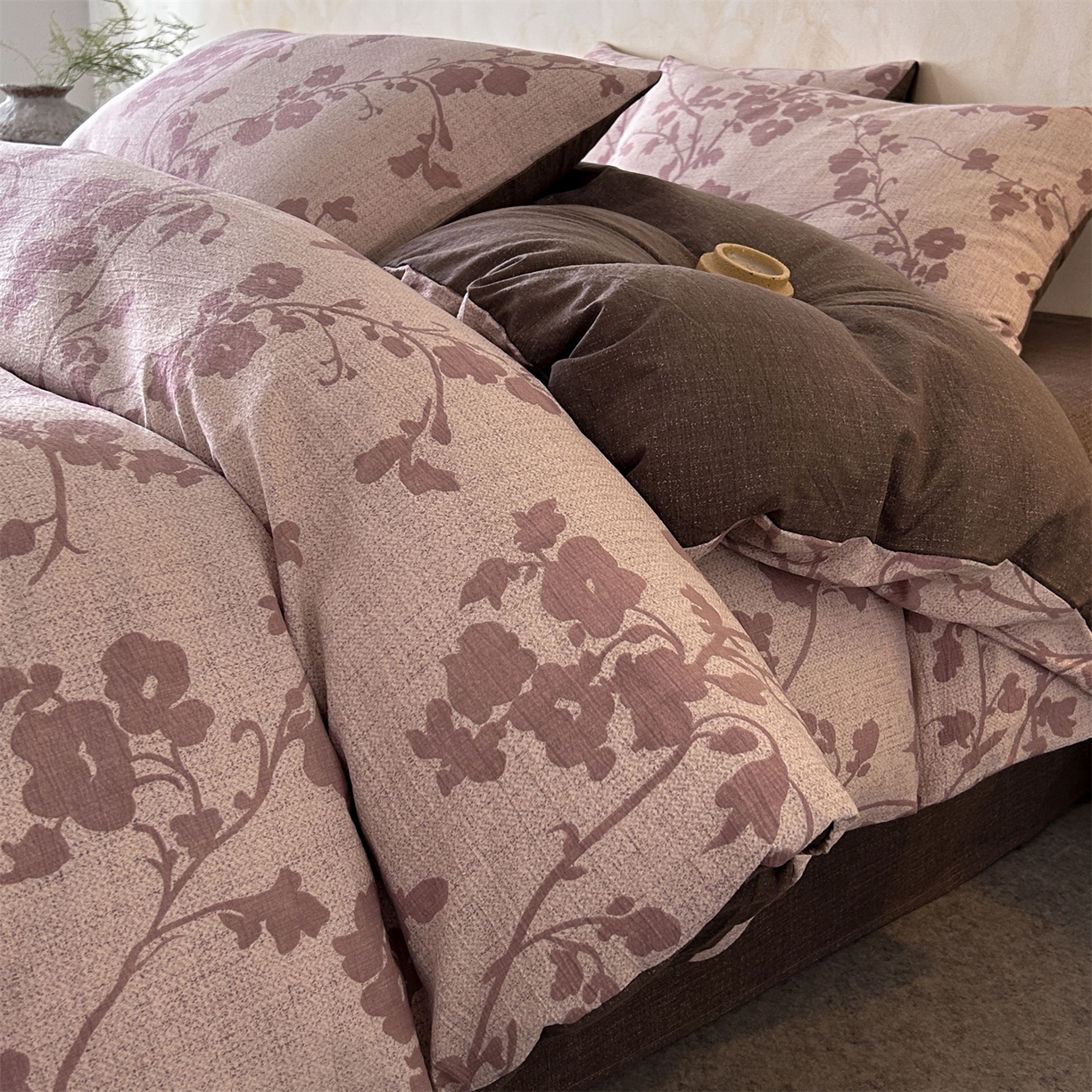 91家纺网 家纺一手货源 找家纺 如约 2025新款A类亲肤水洗原麻印花四件套 俏颜