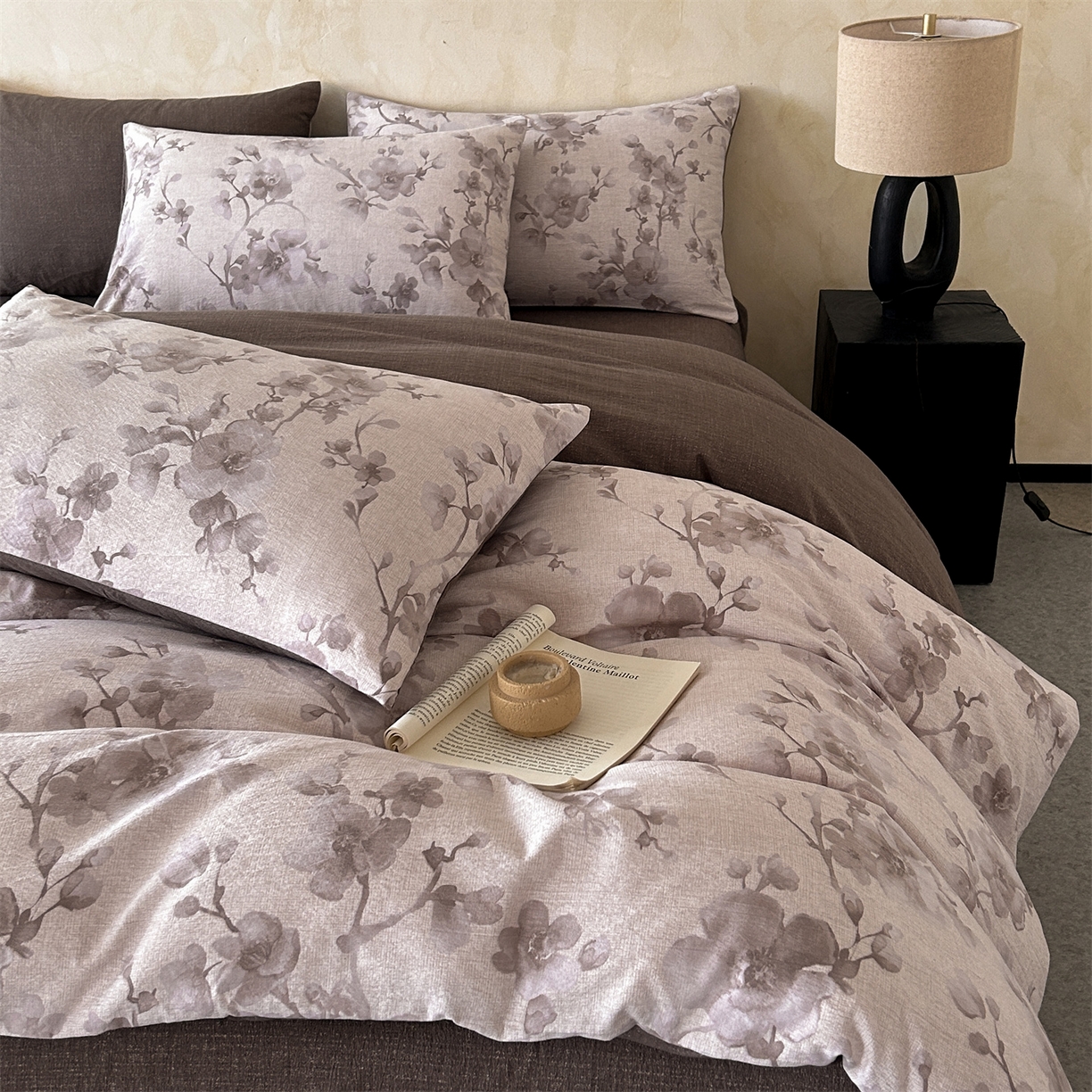 91家纺网 家纺一手货源 找家纺 如约 2025新款A类亲肤水洗原麻印花四件套 慕雪红