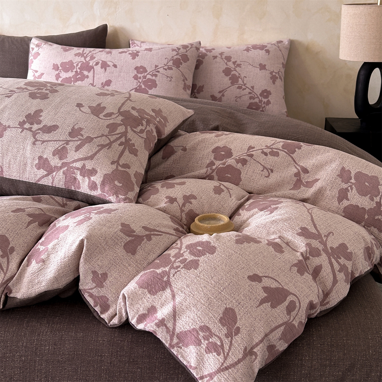 91家纺网 家纺一手货源 找家纺 如约 2025新款A类亲肤水洗原麻印花四件套 俏颜