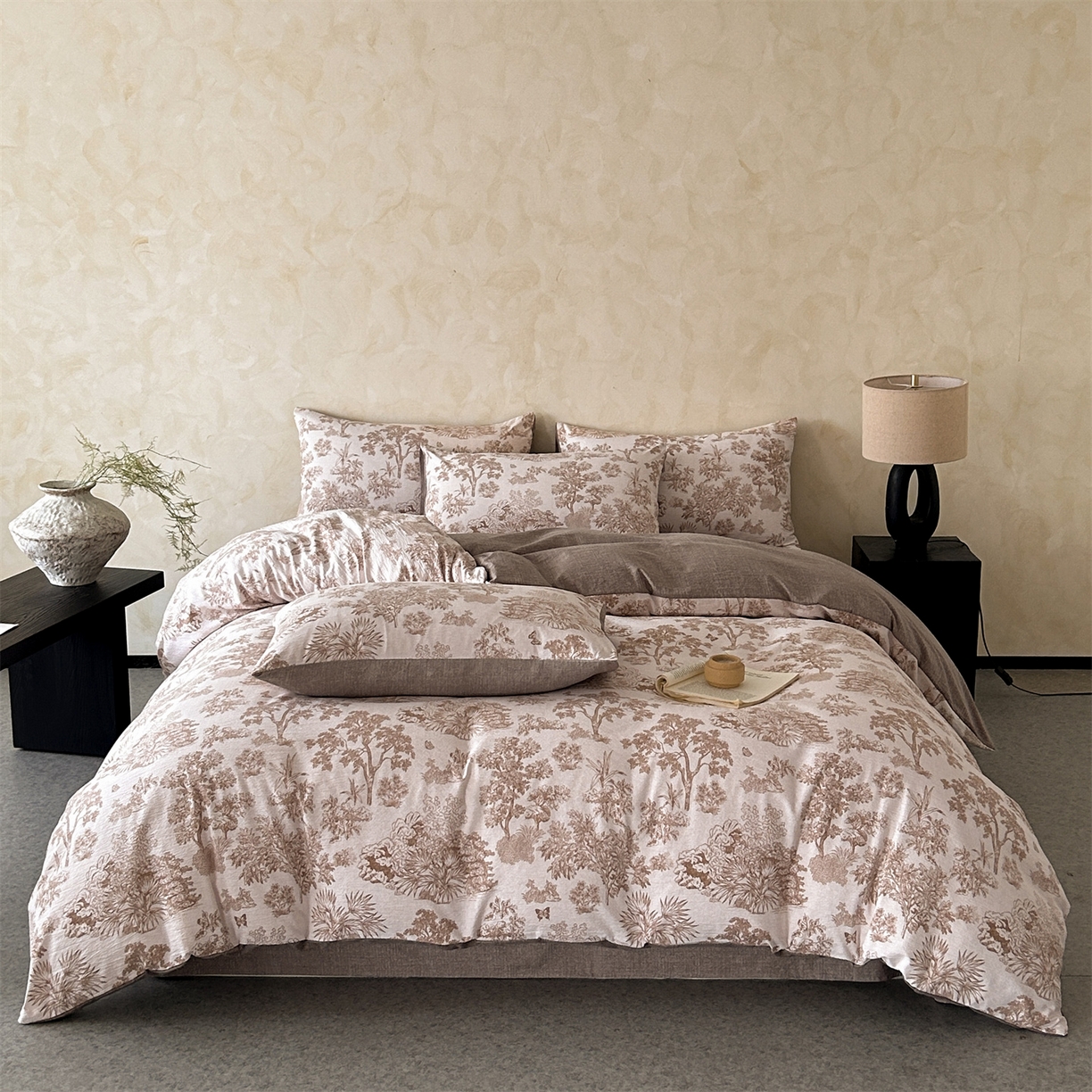 如约 2025新款A类亲肤水洗原麻印花四件套 迪奥咖