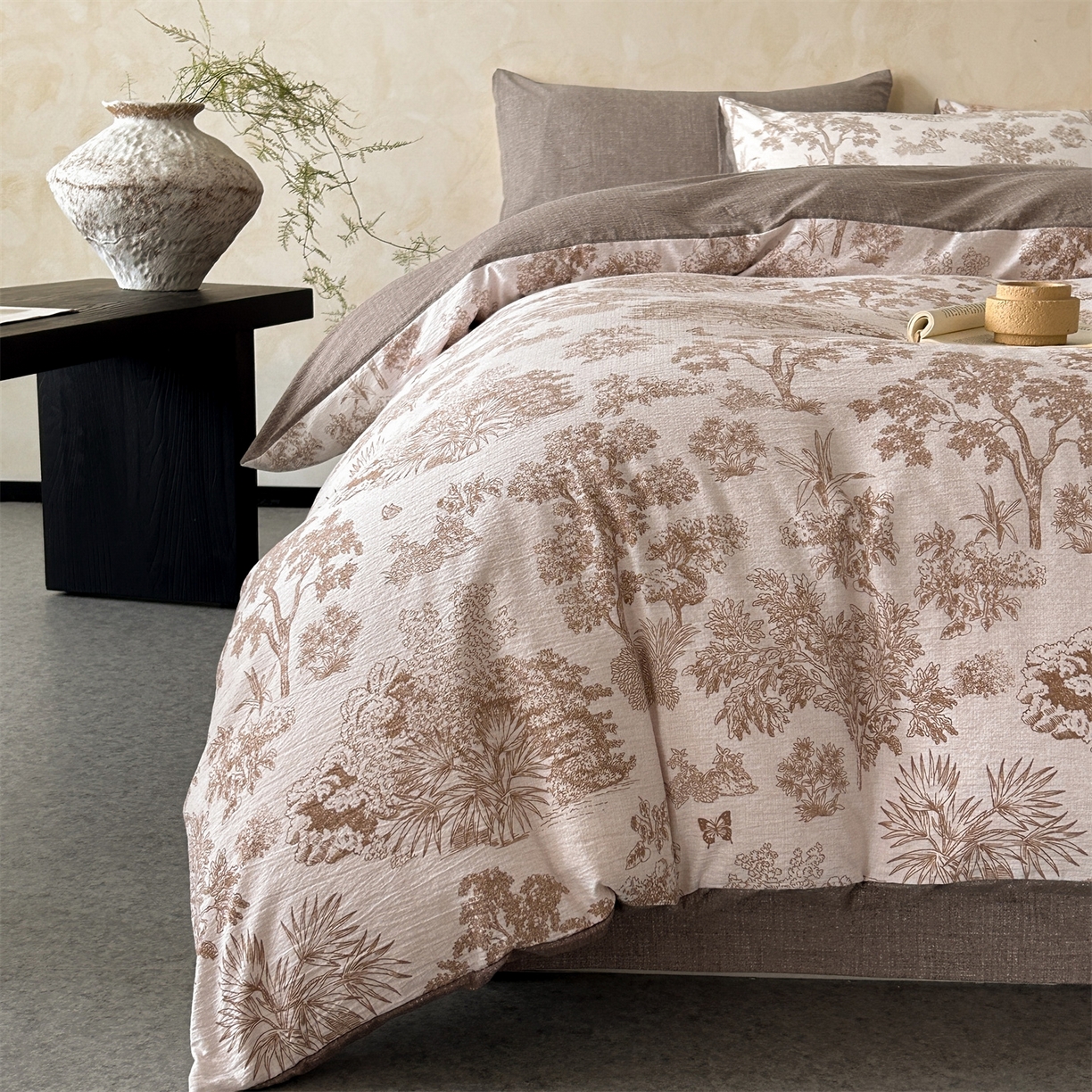 91家纺网 家纺一手货源 找家纺 如约 2025新款A类亲肤水洗原麻印花四件套 迪奥咖